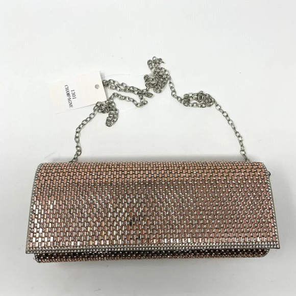 Rose Gold Rhinestone Crystal Embellished Clutch Wristlet Wallet Purse NWT - Picture 5 of 6